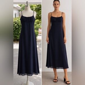 LORI ANN Montreal Navy Blue Midi Dress Size 8 Spaghetti Strap Made in Canada 💙